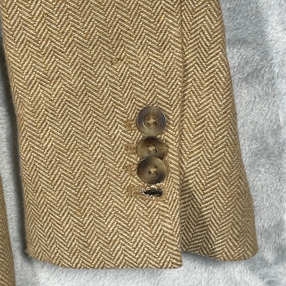 Chaps Mens Herringbone Blazer Tan Wool Blend Sport Coat Unstructured Size Small